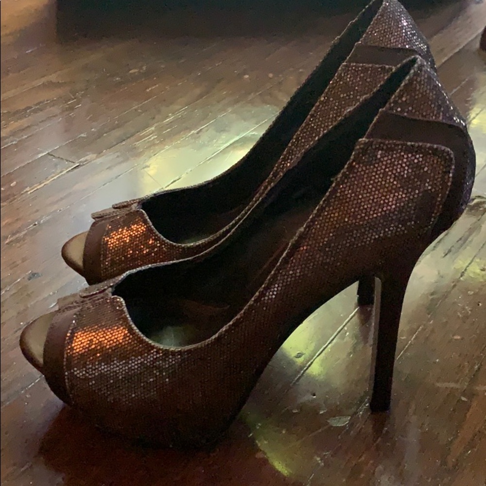 Joey O Peep Toe Pumps - brown and gold glitter